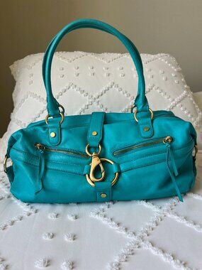 VINTAGE BCBG Girls Turquoise & Gold Shoulder Handbag Y2K